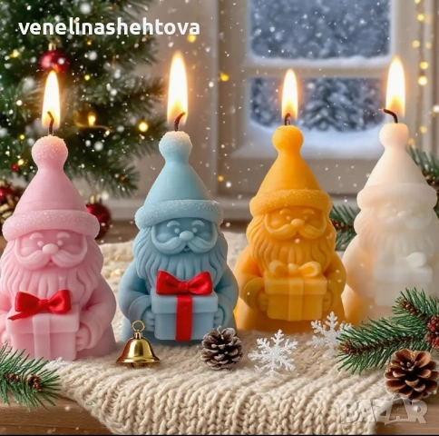 3D Дядо Коледа с шапка подаръче Силиконов молд форма за свещи гипс сапун смола , снимка 3 - Форми - 51957250