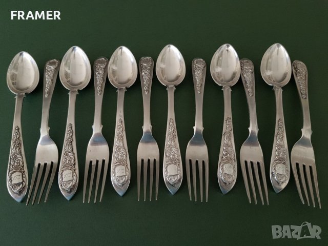  Уникален сет АРМЕНСКИ 19в. Сребърни лъжички и вилички, снимка 1