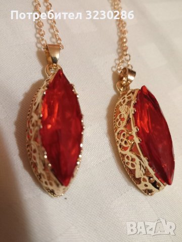 НОВО  Руско позлатено колие -червен циркон и печат 585, снимка 2 - Колиета, медальони, синджири - 42364296