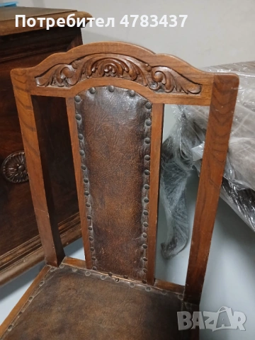 Комплект старинни мебели бюфет, витрина, маса, 6 стола, снимка 3 - Шкафове - 54040917