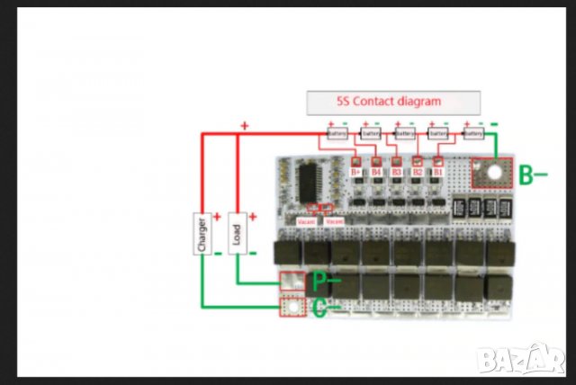 BMS Контролер за зареждане на литиево йонни батерии, зарядно за 5 клетки 100А, 14лв , снимка 3 - Друга електроника - 29873788