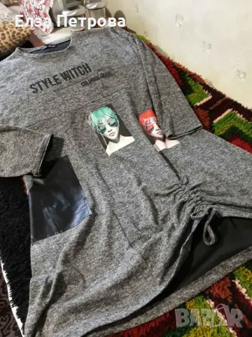 Дамска интересна сива рокля/туника с апликации и кожа; 3XL÷5XL, снимка 5 - Туники - 43321295