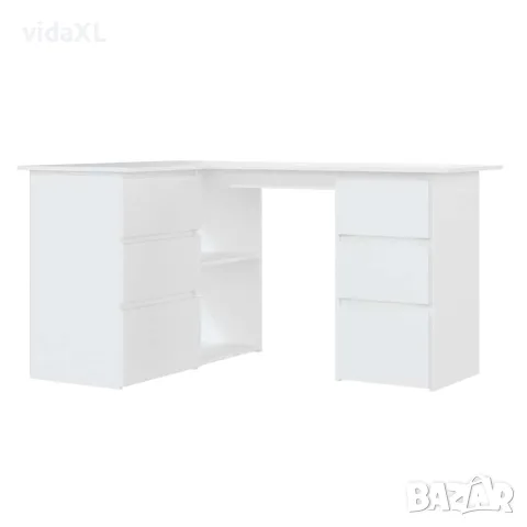 vidaXL Ъглово бюро, бяло, 145x100x76 см, инженерно дърво