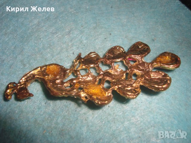 ПОЗЛАТЕН ПАУН ФИГУРАЛНА АРТ АПЛИКАЦИЯ с ЦВЕТНИ КРИСТАЛИ БИЖУ НАКИТ БРОШКА 27238, снимка 3 - Други - 35006569