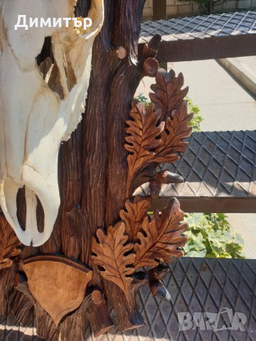 Трофей от голям благороден елен с поставка от дъб–ръчна дърворезба., снимка 9 - Антикварни и старинни предмети - 34194135