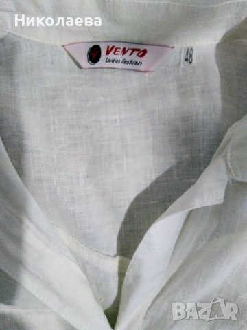  Бяла ленена риза с къс ръкав,L, снимка 3 - Ризи - 37472898