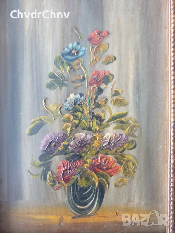 24x19см/3бр малки стари картини масло върху метал-медно фолио/дървена рамка, снимка 2 - Картини - 51020043