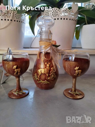 Ръчно Украсени Бутилки и чаши, снимка 13 - Други - 16565823