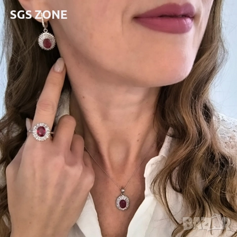 сребърни обеци с рубин, снимка 4 - Обеци - 51760016