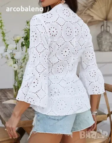 Едноцветна дамска риза с три четвърти ръкав с v-образно деколте, 4цвята , снимка 9 - Ризи - 49904419