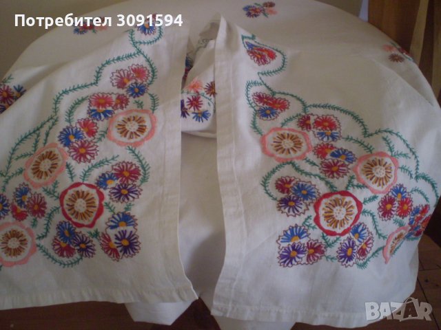Стара ръчно бродирана памучна  покривка за маса , снимка 6 - Антикварни и старинни предмети - 38809894