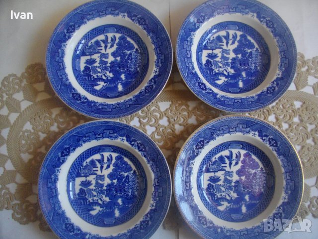 Винтидж Порцелан 1949г-1957г-VICTORIA PORCELAIN WILLOW FENTON-Made in ENGLAND-4 бр.НОВИ Чинии ф230мм, снимка 3 - Чинии - 39895680