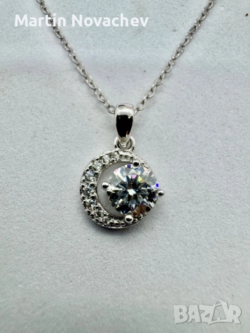 Сребърно колие с мойсанит (Диамант) 1 карат, снимка 8 - Колиета, медальони, синджири - 52371028