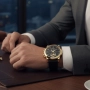 Елегантен мъжки комплект – часовник с черна каишка и гривна с метален щит, снимка 7