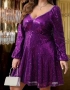 Дамска модерна рокля в лилаво с паети , снимка 1