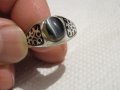 Стар красив мъжки сребърен пръстен с камък котешко око и ниело - прекрастна изработка за теб., снимка 3