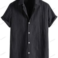 Ежедневна мъжка модна риза с къс ръкав на райе, 5цвята , снимка 6 - Ризи - 40847752