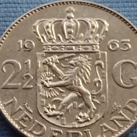 Сребърна монета 2 1/2 гулдена 1963г. Кралица Юлиана Нидерландска 29627, снимка 6 - Нумизматика и бонистика - 42755303
