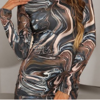 Секси рокля с дълъг ръкав с абстрактни вълнички, снимка 2 - Рокли - 44597065