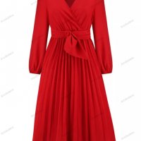 Дамска макси плисирана рокля с дълъг ръкав с изкуствена обвивка и V-образно деколте, 2цвята - 023, снимка 9 - Рокли - 39147841