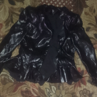 Италианско черно кожено яке,лачена материя., снимка 2 - Якета - 44806330