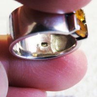 Стар марков мъжки сребърен пръстен с красиви желти сапфири -  стар внос от Щати, снимка 3 - Пръстени - 29499201