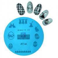 AT 02 кръгъл Великденски заек яйца Шаблон за щампа печати за нокти плочка маникюр, снимка 1 - Продукти за маникюр - 32175594