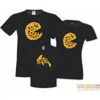 Семеен комплект тениски Пица Pizza melting Slices Family, снимка 3 - Тениски - 35216420
