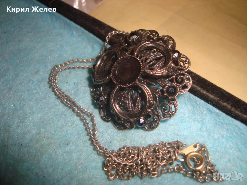 СТАР СРЕБРИСТ АРТ ДЕКО СТИЛ ФИЛИГРАНЕН ТИП МЕДАЛЬОН с ТЪНКА ПОСРЕБРЕНА ВЕРИЖКА 11892, снимка 1