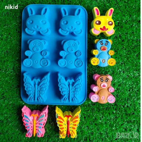 мече Барни пеперуда заек силиконов молд форма за кексчета сапун гипс, снимка 1