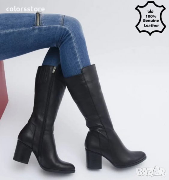 Ботуши на ток - черна ЕСТЕСТВЕНА кожа - 713, снимка 1