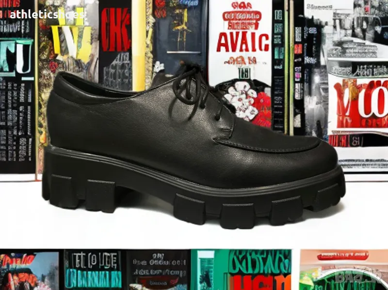 Дамски кожени обувки в черно на платформа -019-ПРОМОЦИЯ, снимка 1