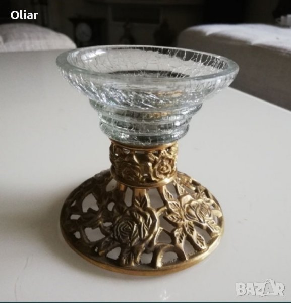 Свещник бронз и стъкло. Декорация. , снимка 1