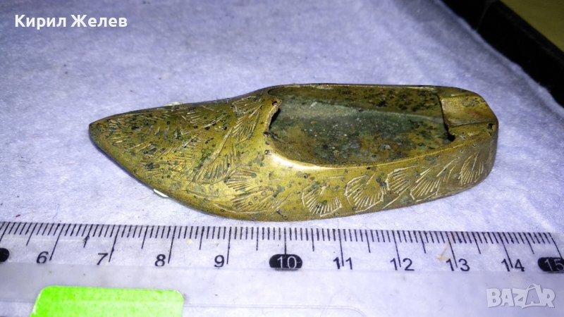 СТАРИНЕН ОРИЕНТАЛСКИ РЪЧНО с КАЛЕМ ОРНАМЕНТИРАН ПЕПЕЛНИК ЧЕХЪЛЧЕ от БРОНЗИРАНО КОВАНО ЖЕЛЯЗО 34588, снимка 1