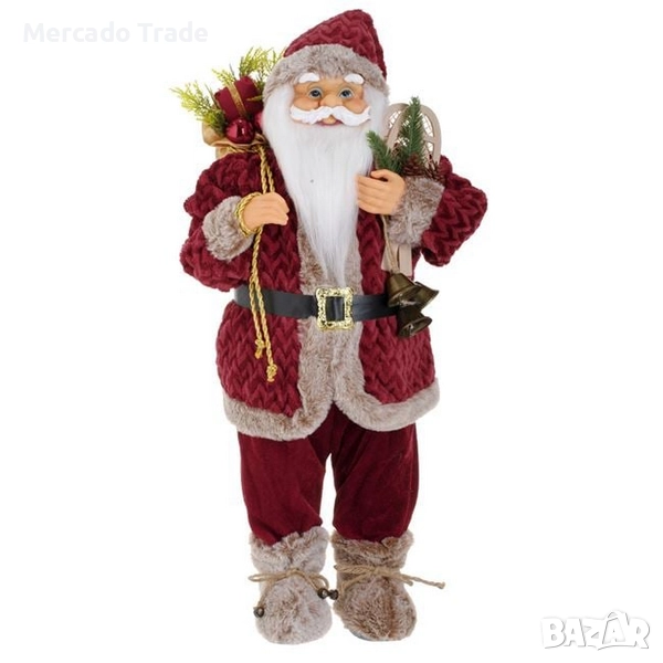 Коледна реалистична фигура Дядо Коледа със ски и звънчета, 60см, снимка 1