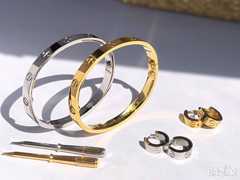 Гривни Cartier Love Bracelet и обеци / Гривна тип белезник с отвертка и обеци от медицинска стомана, снимка 1