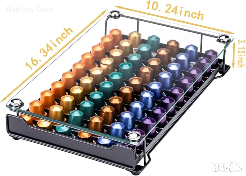 Nespresso поставка за капсули Rice Rat Coffee, органайзер за чекмедже Originaline, закалено стъкло, снимка 1