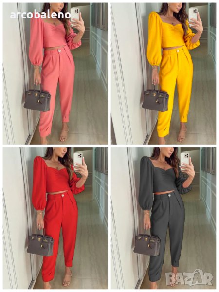 Дамски комплект от две части с висока талия и квадратно деколте, 4цвята, снимка 1