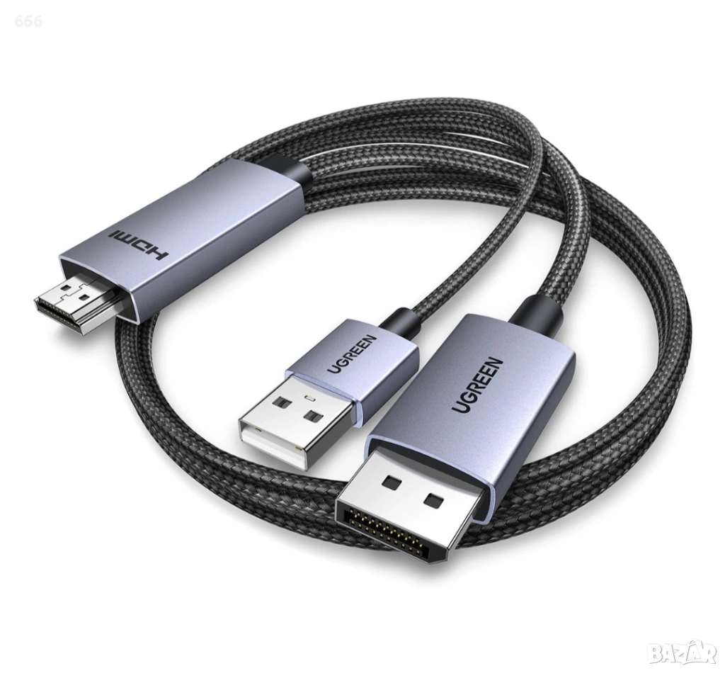 UGREEN 55329 HDMI към DP 4K кабел 2 м, снимка 1