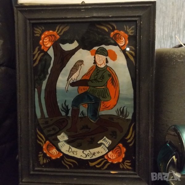 Картина найвизъм в дървена рамка рисувана върху стъкло  разпродажба , снимка 1