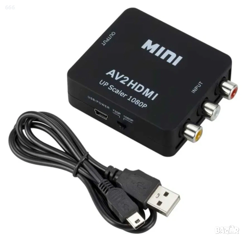 RCA AV (чинчове) към HDMI конвертор 1080P AV2HDMI NTSC PAL адаптер, снимка 1
