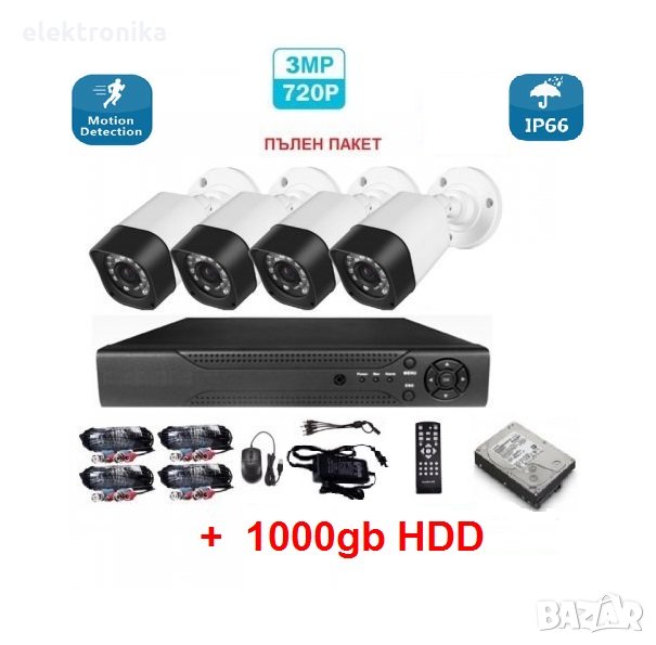 1000gb хард диск камери кабели DVR Пълна система Видеонаблюдение, снимка 1