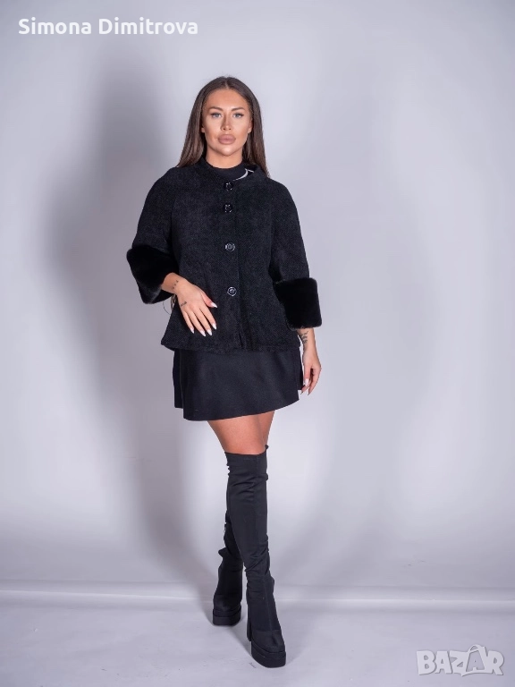 Палто с пух на ръкавите- черно, снимка 1