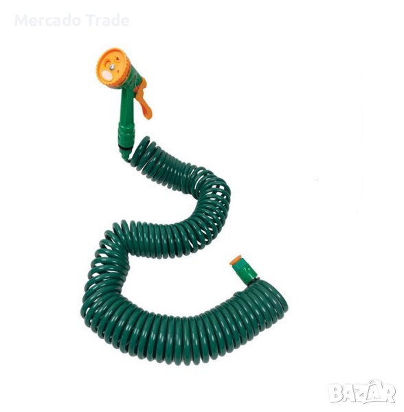 Маркуч Mercado Ttade, За поливане, Спирала, 4 аксесоара, 4 функции, 15м, Зелен, снимка 1
