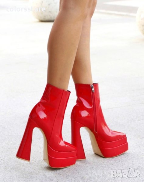 Боти на ток - червен лак - YSV1, снимка 1