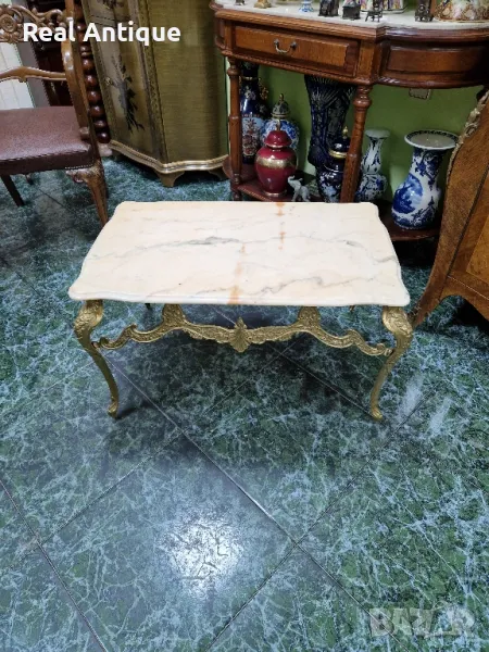 Прекрасна много красива антикварна белгийска бронзова масичка с оникс , снимка 1