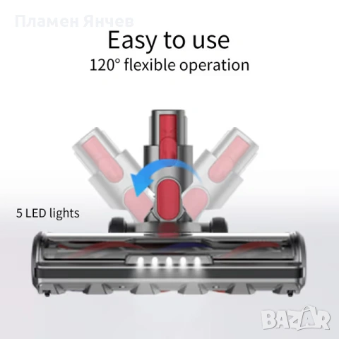 Съвместима с Dyson подова четка с 5 LED светлини за модели V7–V15 – Сиво, снимка 4 - Парочистачки и Водоструйки - 54126067