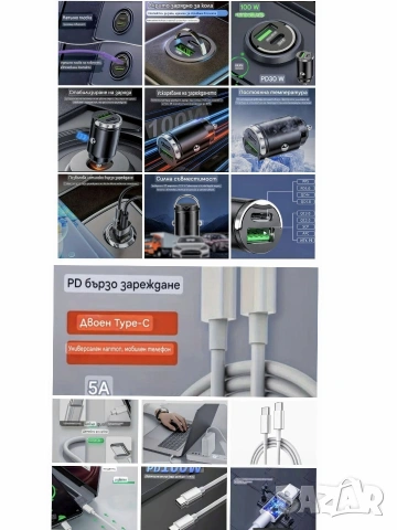 Бързо зарядно за автомобил от Метал+Кабел Tape C