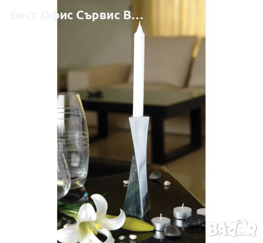 метален свещник дизайнерски, внесен от Дания, стабилен масивен хром метал, за 1 свещ, снимка 2 - Други - 48356302