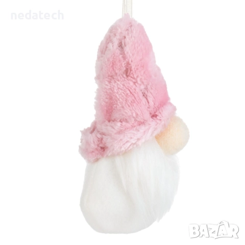 Гном с розова пухкава шапка, 6x11cm, снимка 2 - Други - 52306492